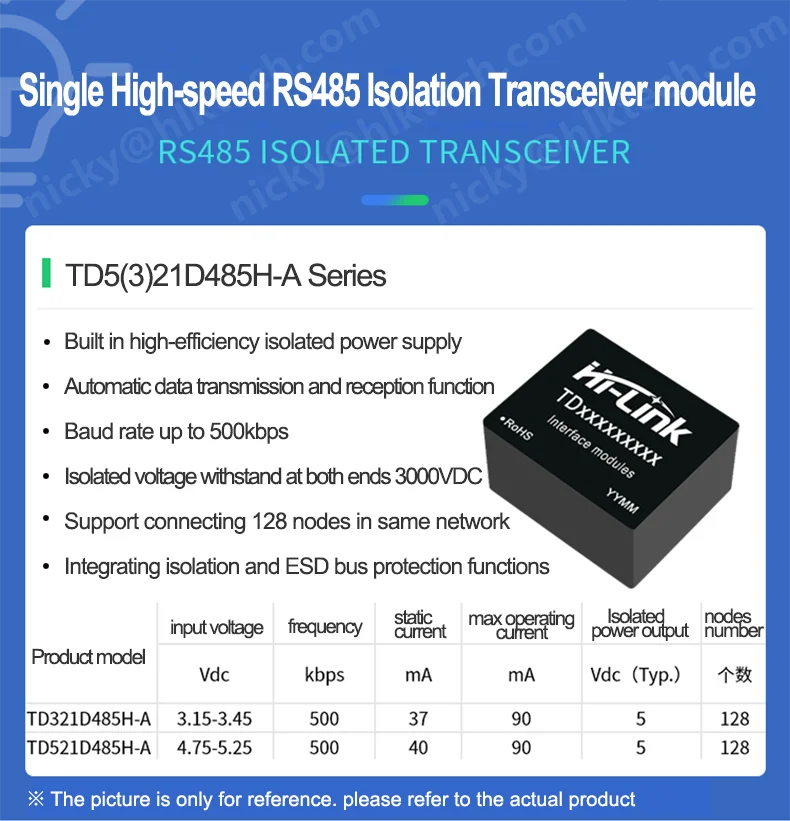 Hi-Link ใหม่ความเร็วสูงการสื่อสารแยกโมดูลอินเทอร์เฟซ TD521D485H-A เดี่ยว Auto Transceiver RS485