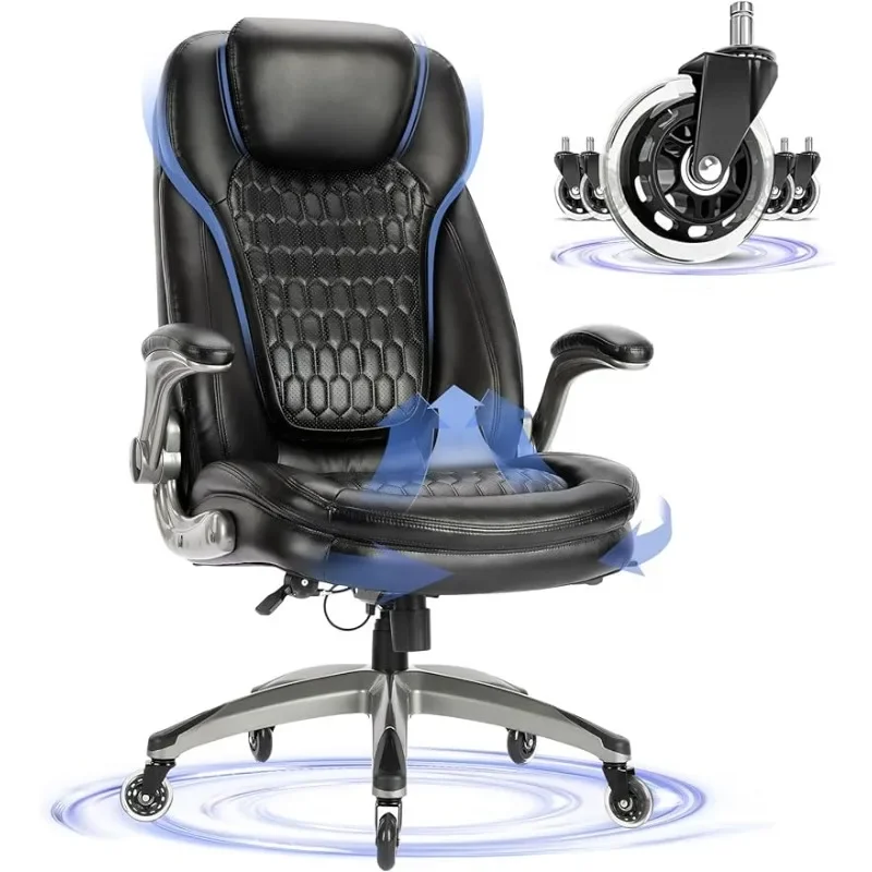 COLAMY Office Chair-Ergonomic Computer Desk Chair with Thick Seat for Comfort, High Back Executive Chair (Black, 300lbs)