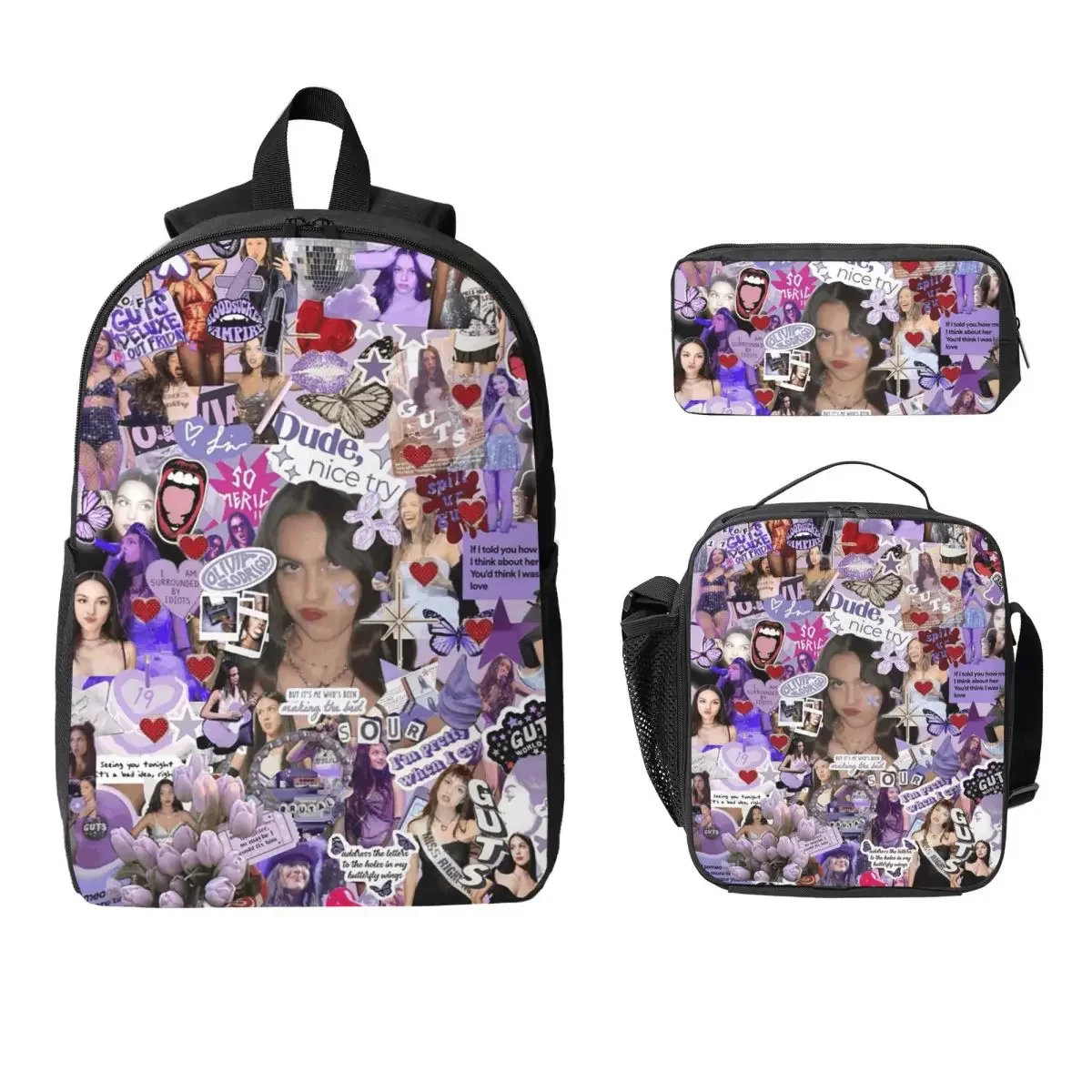Olivia Vampire Rodrigos Sour Backpack Boys Girls BookBag School Bag Computer Shoulder Bags 3ps Insulated Lunch Bag Pencil Case