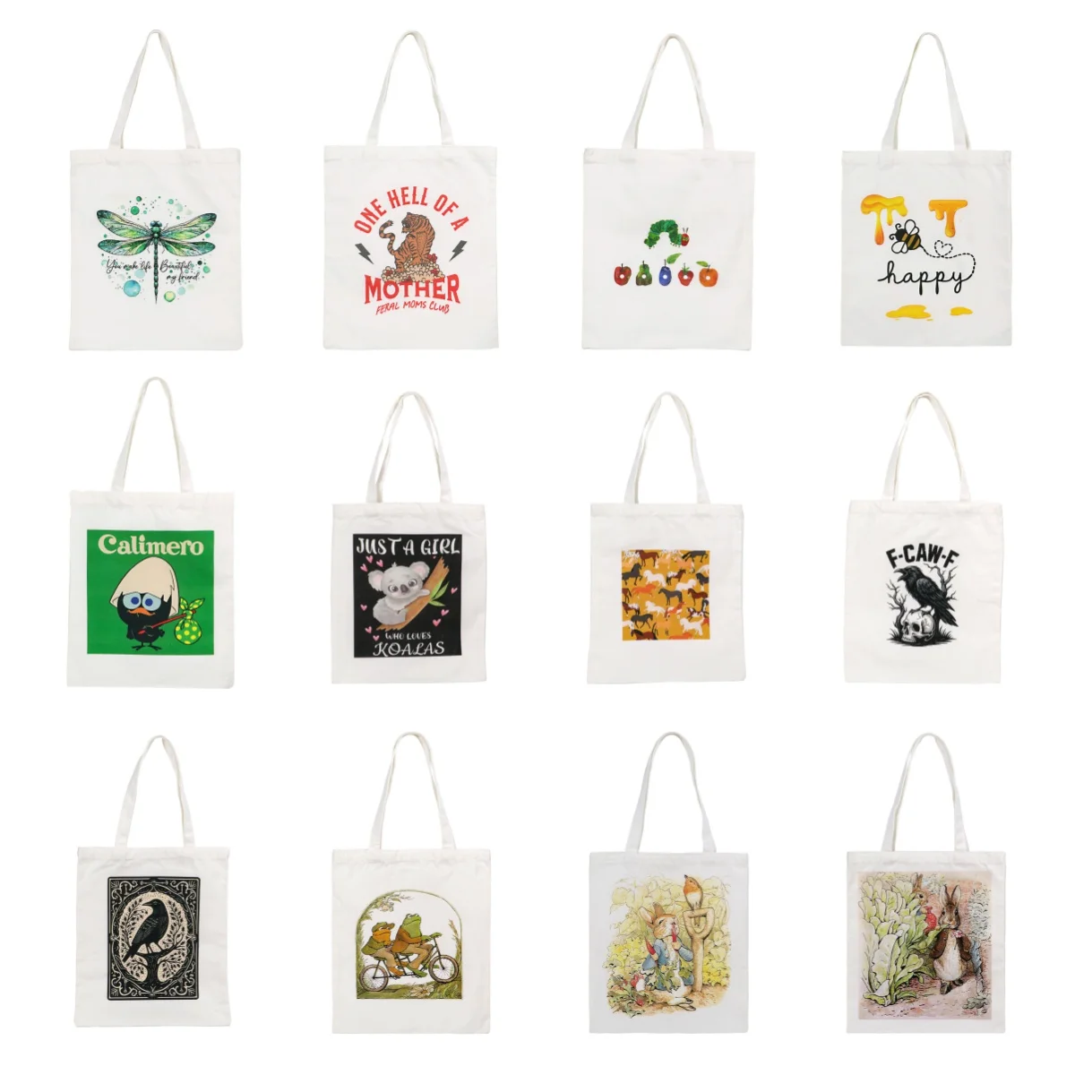 Bolsa de lona con diseño de conejo, bolso de mano capaz de contener mucho, informal, portátil, de hombro, ligero, reutilizable, para compras