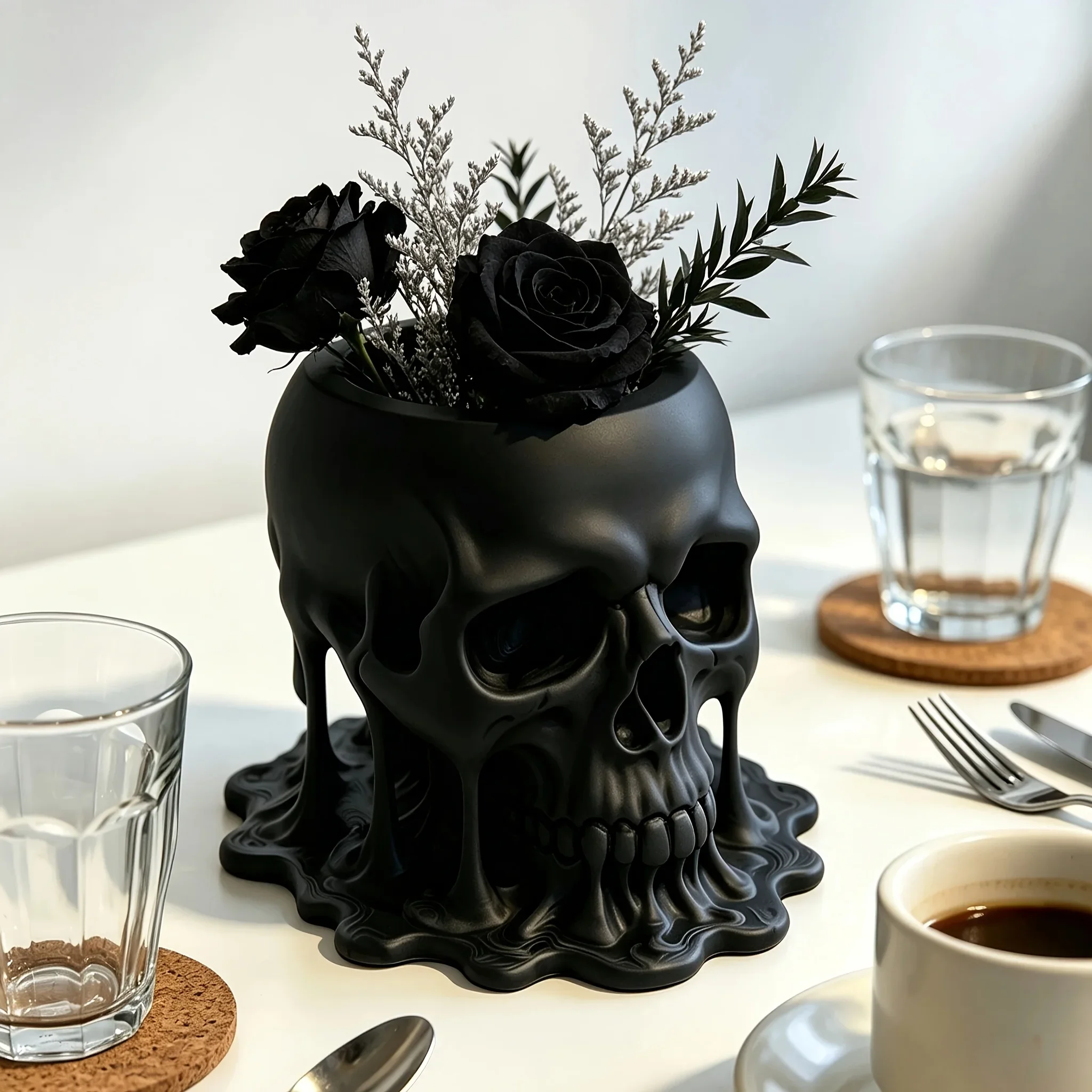 3D Printed Melting Skull Pen Holder Gothic Candle Holder Skeleton Makeup Brush Storage Cup Halloween Desk Decor