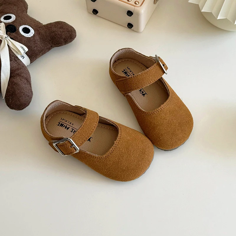 Kids Suede Shoes Retro Slip on Casual Flats Lightweight Soft Sole Girls Shoes Toddler Shallow Princess Shoes Round Toe Loafers