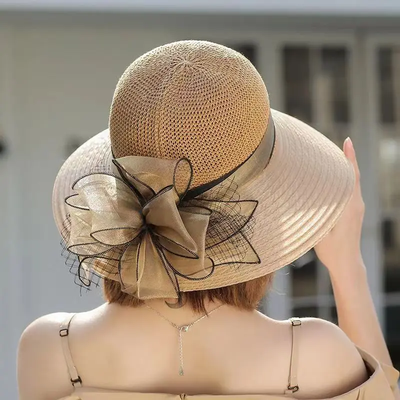 Summer Ladies Hat Leisure Beach Women Sun Hat Elegant Wide Brim Hat Silk Flower Bucket Hat Casual Cap Female Fedora