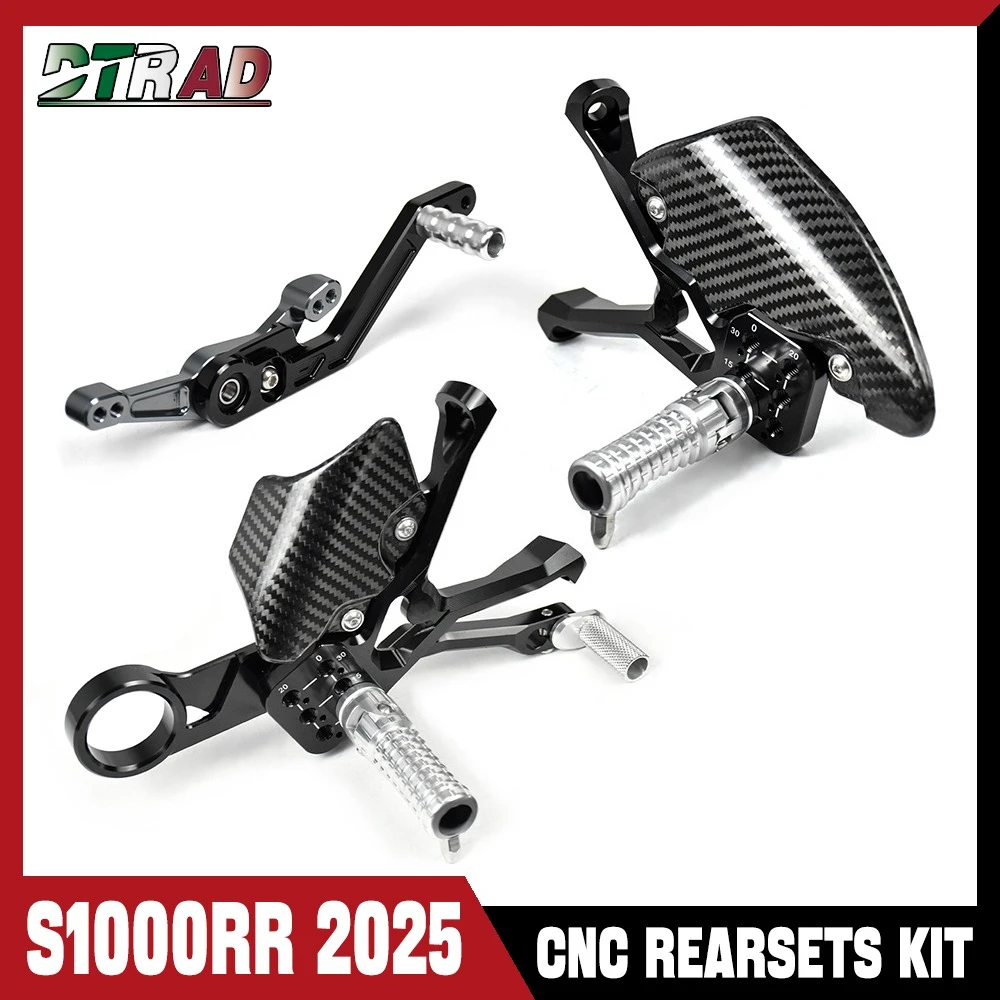 

2025 For BMW S1000RR M1000RR S1000R CNC Billet Adjustable Rearsets Kit Folable Foot Rests Pegs Pedals Carbon Fiber Heel Guards