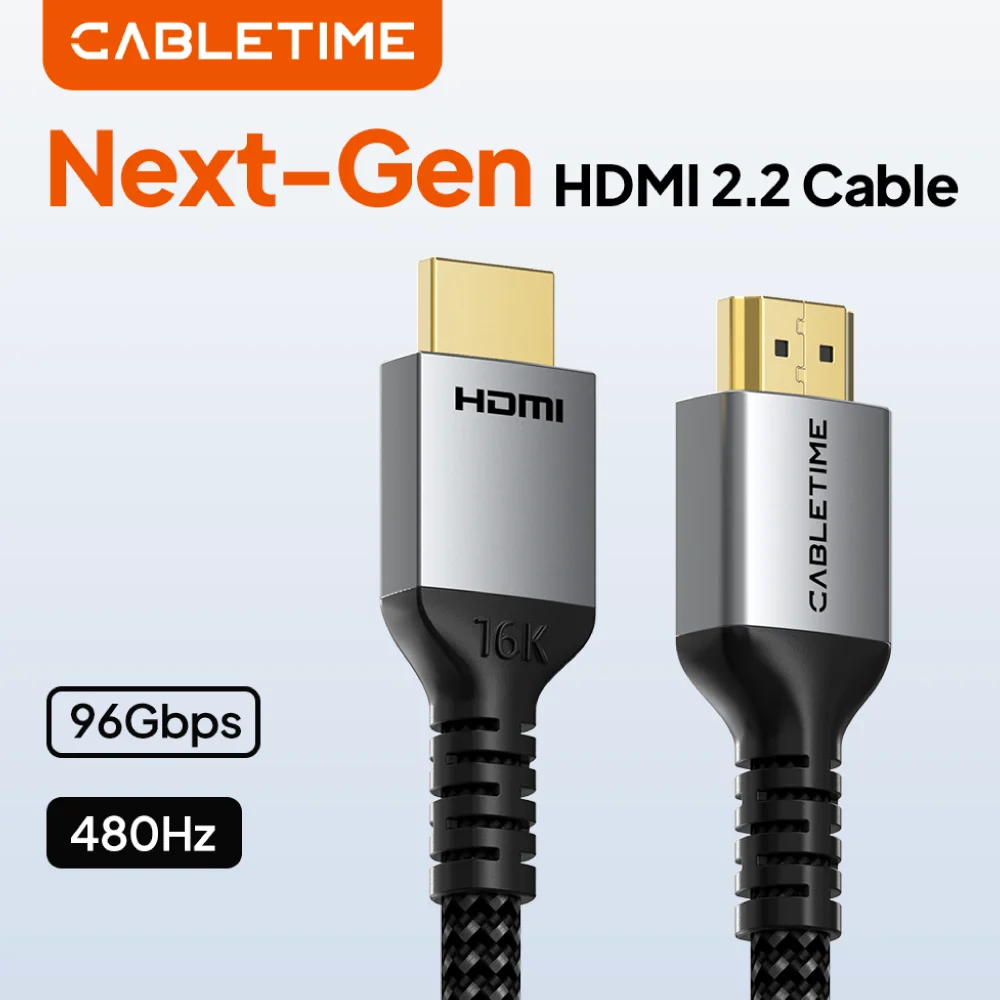 CABLETIME 16K HDMI Cable HDMI 2.2 Cable 96Gbps 480Hz Next-Gen HDMI Cable HDCP 2.3/2.2 VRR/ALLM/QMS/QFT for Monitor Laptop
