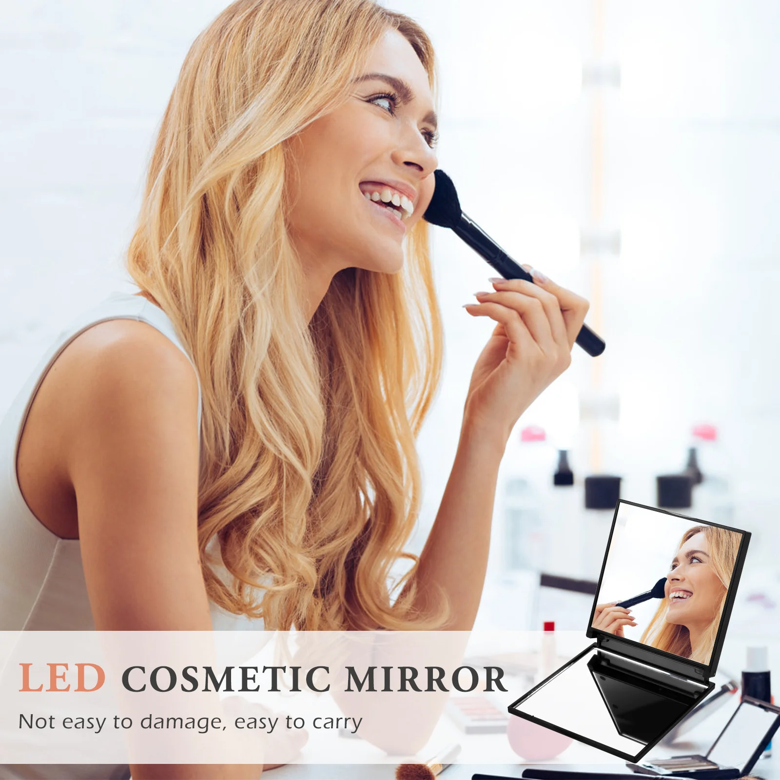 

Handheld Makeup Glass Vanity Mirror Foldable LED Dressing Table Travel