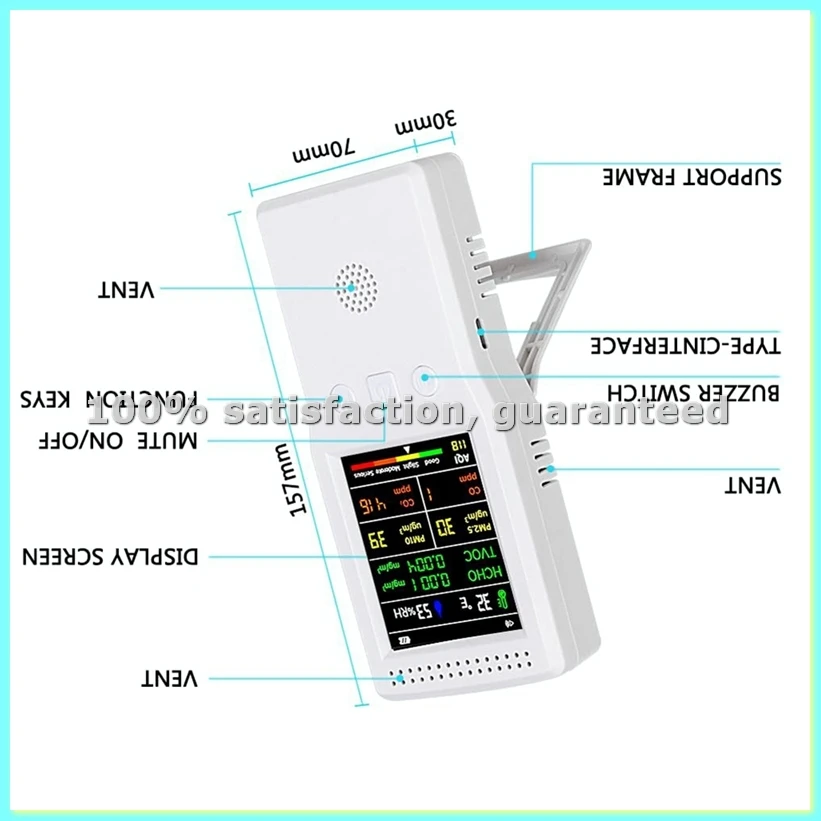 Air Quality Monitor Indoor,Portable Detector,Real Time Monitoring,Large Display with Voice Alert,Home Air Test Kits-AD23