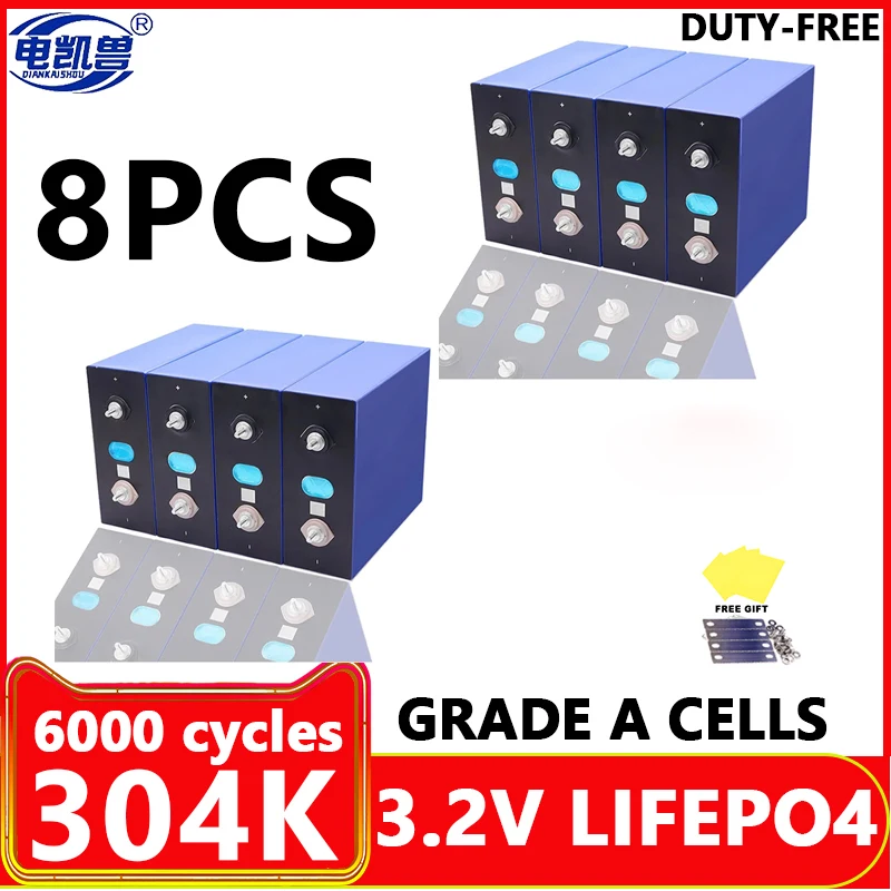 8PCS 105Ah LiFePO4 battery 3.2V 304K LF280K 3C Lithium iron phosphate battery for DIY 12V 24V 48V Golf Cart Yacht solar RV