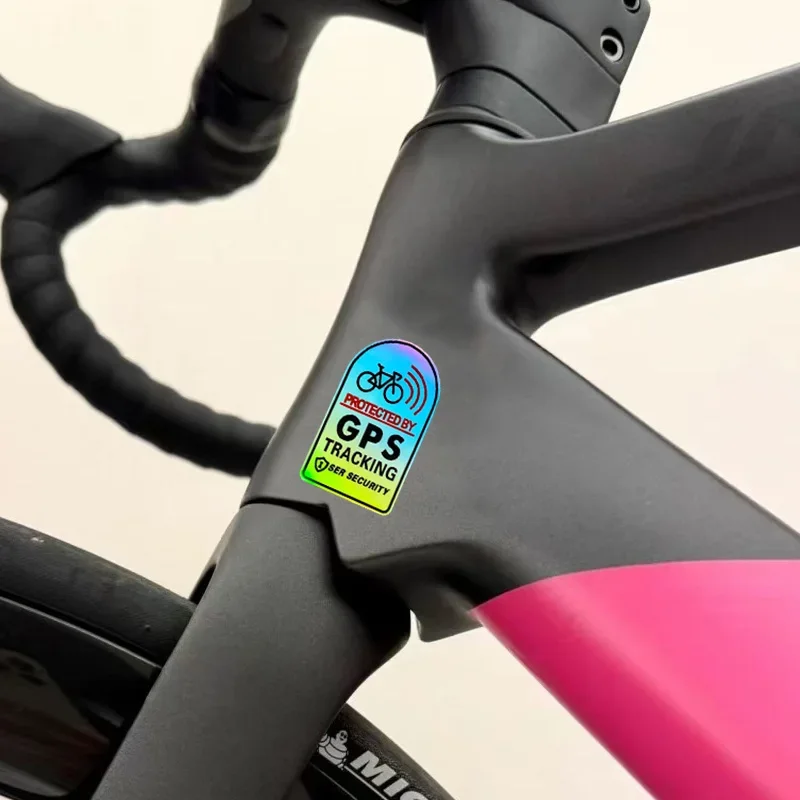 Reflective GPS Tracking Warning Sticker, Waterproof Laser Vinyl Decal for Road Bike Frame Top Tube Safety Decoration