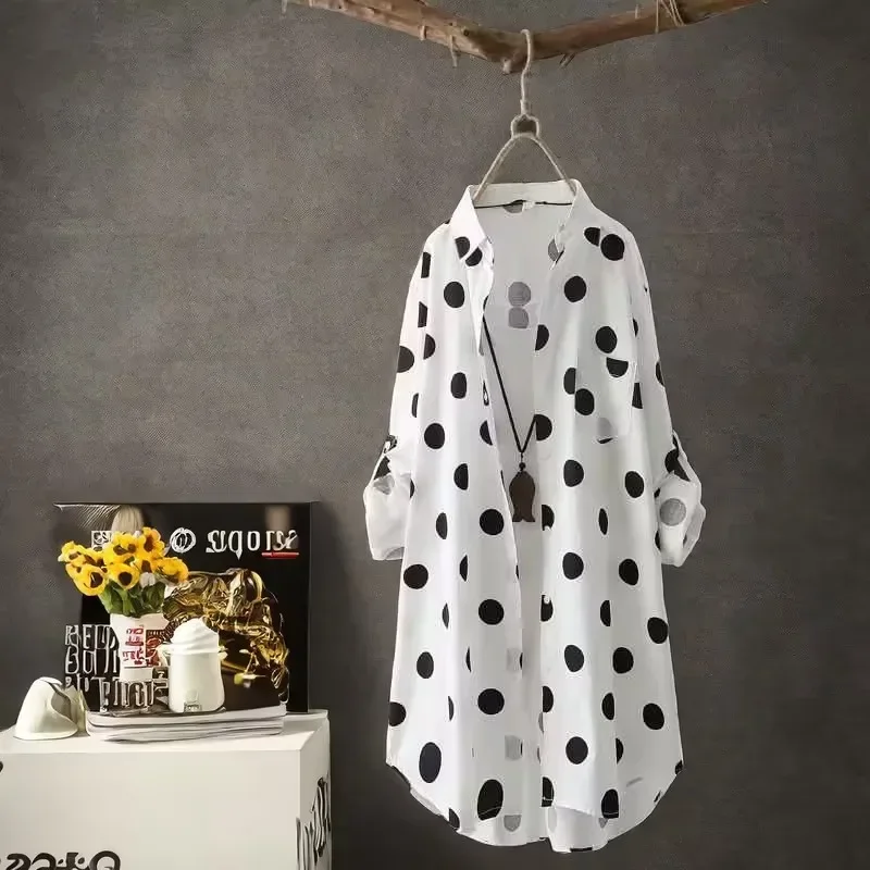 Plus Size Polka Dot Long Sleeve Shirt Classic Button Front Design Stylish Women's Comfortable Casual Wear New Style 5