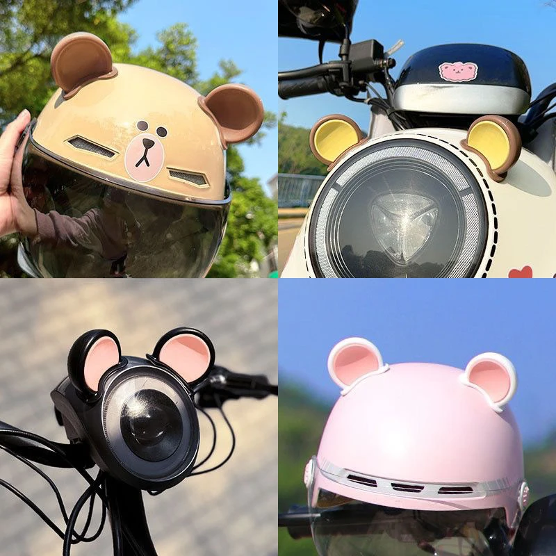 2Pcs Colorful Motorcycle Helmet Cute Bear Ears Pendant Universal Motorbike E-Bike Car Styling Helmet Decoration Stickers