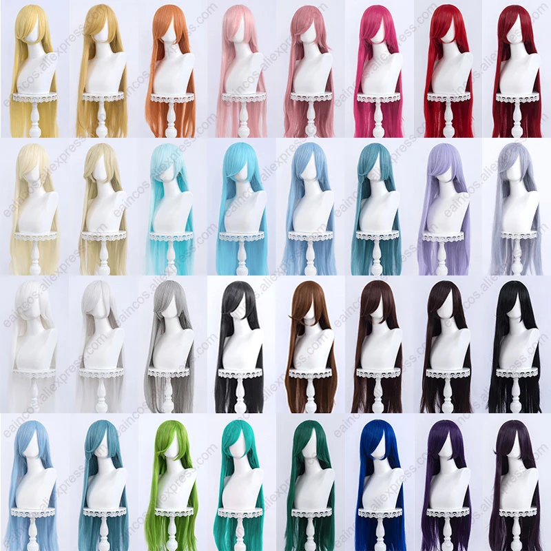 Peruca cosplay reta longa com franja para mulheres, resistente ao calor, cabelo sintético, anime, universal, 100cm