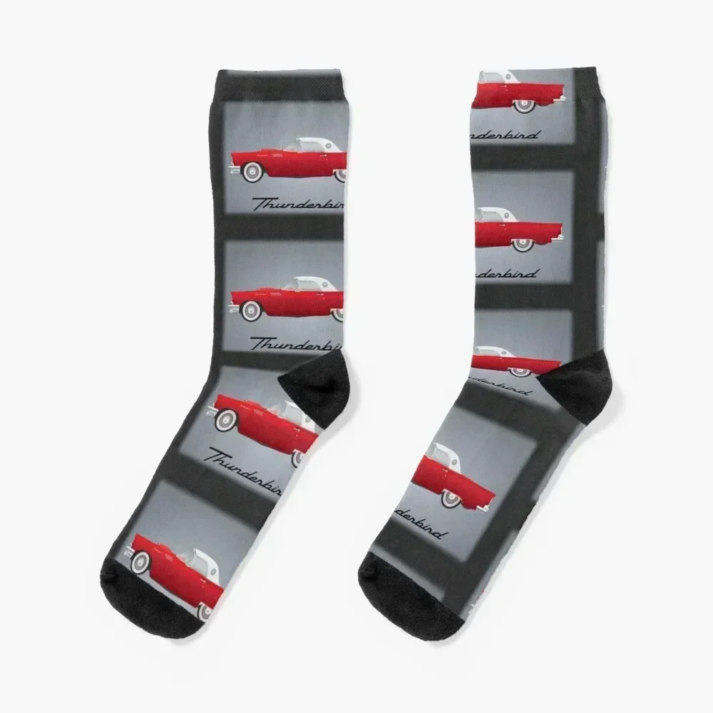 

1957 Red and White Thunderbird Socks bright garter loose man Male Socks Women's
