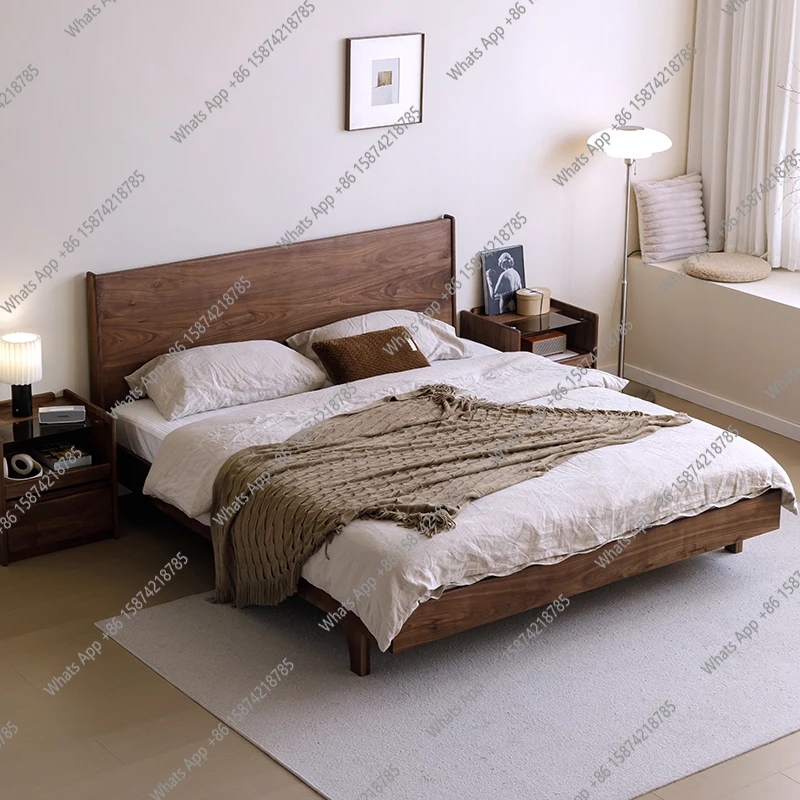 

North American black walnut 1.8 meters bed solid wood modern simple small apartment cherry wood wedding bed 2 meters large bed