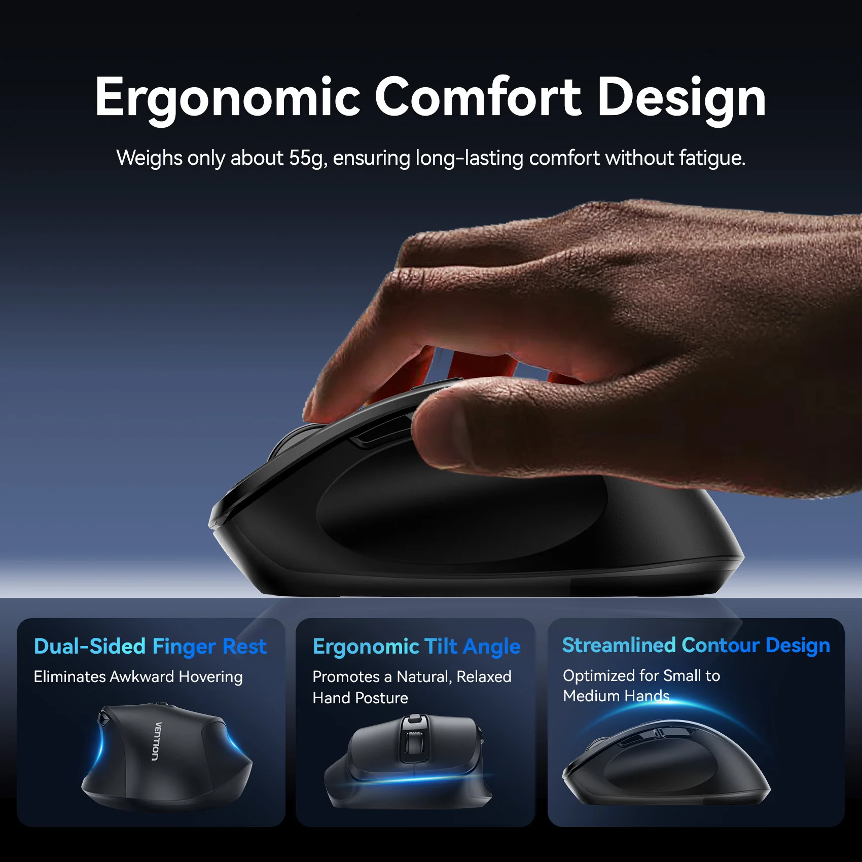 Vention Wireless Bluetooth 5.1 Mouse USB 2.4G Dual-Mode Ergonomic 4000 DPI Mute 6 Button Mouse for MacBook Tablet Laptop PC Mice image 5