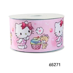 5Yards 75mm Hello Kitty Ribbon Printed Sanrio Cartoon Grosgrain Ribbons Cupcake Ribbon for Sewing Accessories DIY Bows