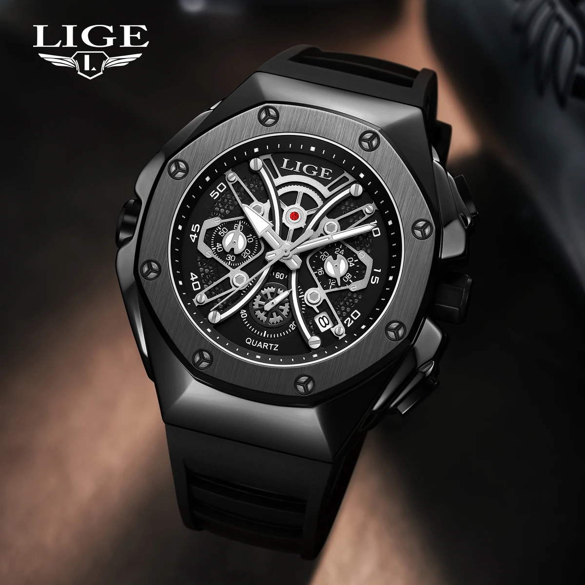 

LIGE Meteorite Shell Dial Men Quartz Watch Top Brand Luxury Business Wristwatch Auto Date Males Clock Waterproof Watch For Men