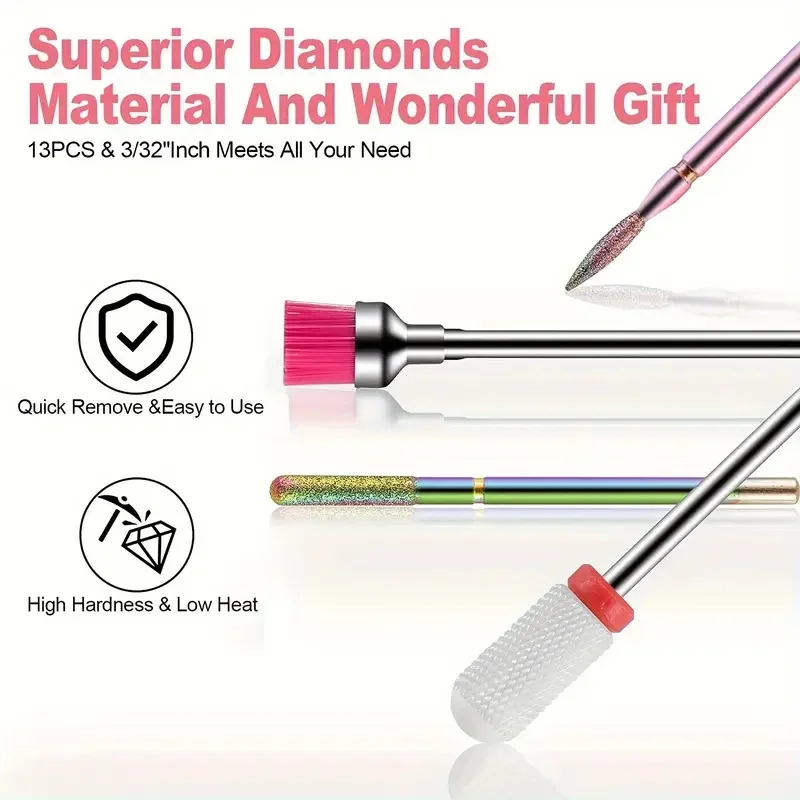 Juego de brocas de cerámica profesionales para uñas, 13 Uds., con caja, lima de uñas eléctrica para manicura, para Gel acrílico, uñas