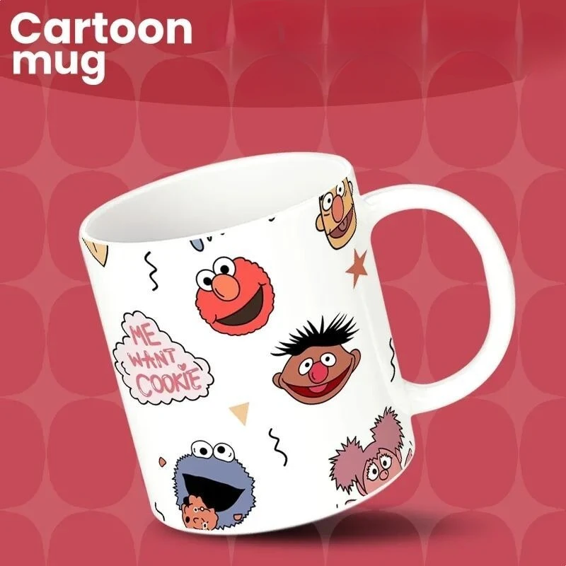 Tasse à café en céramique Sesame Street, COOKIE MONSTER ELMO, tasse de bureau imprimée de dessin animé mignon, grande capacité, cadeau créatif de grande valeur