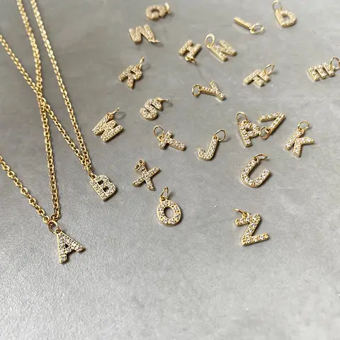 CARLIDANA New Stainless Steel Letter Pendant Necklace Bracelet Alphabet  Initial Charms 18K Gold Plated DIY Zircon Jewelry