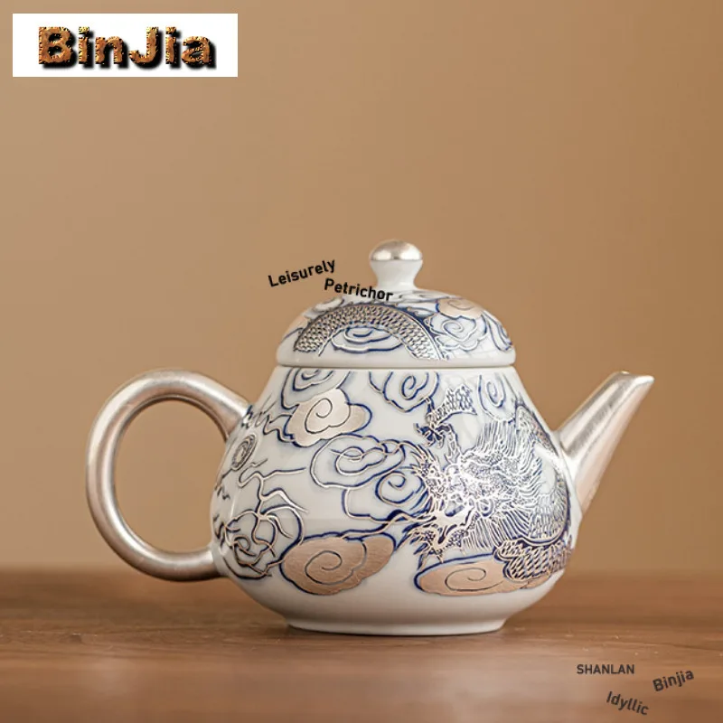 

180 мл позолоченный серебряный чайник с лонгю, бутик, чайник для заварки чая, чайник с ситечком, чайная посуда Dahongpao, украшения