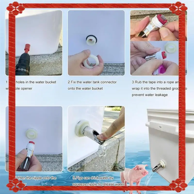 24-Hour Delivery Kit Of 5 PCS For Barrels Pig Nipple Waterer 1/2 Inch Stainless Steel Automatic Pig Water System Drinker Feeder