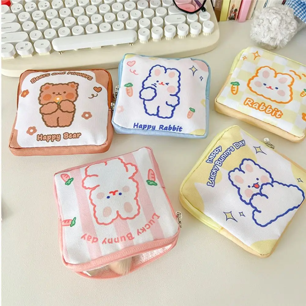 Cartoon Bear Rabbit Sanitary Mat Bag Credit Card Holder Makeup Organizer Tissue Storage Cosmetics Napkin Change Purse Girls