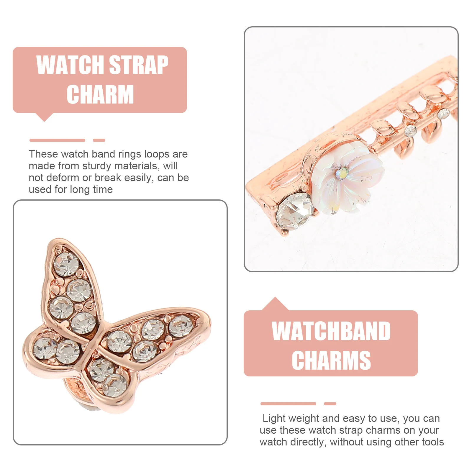4Pcs Watchband Charms Mini Rhinestone Decorations Durable Metal Loops Smartwatch Straps Accessories Unique Style Gift