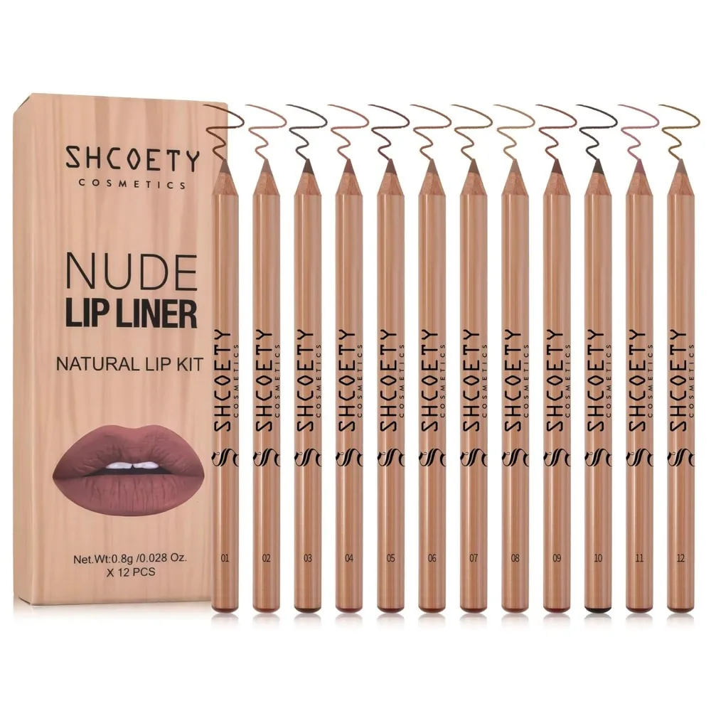 12 lápices delineadores de labios, resistentes al agua y al sudor, de larga duración, textura suave y sedosa, definen y realzan el contorno de los labios
