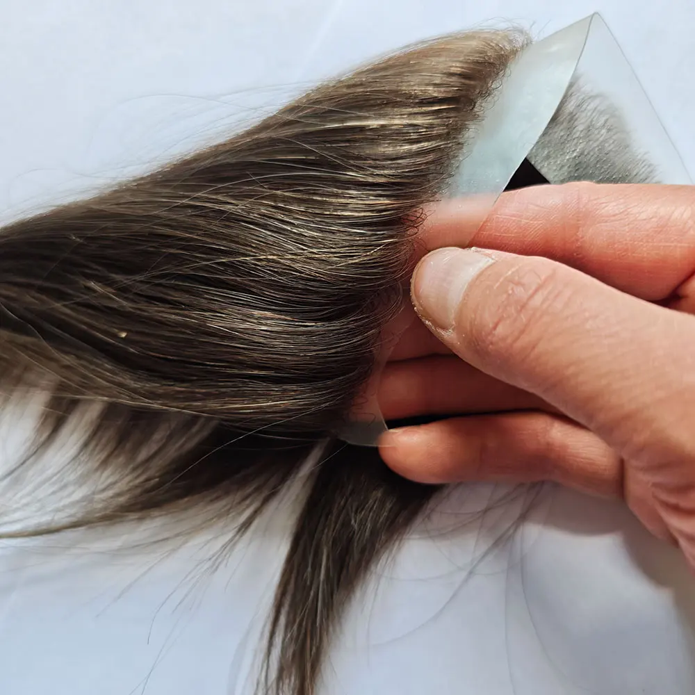 Herren-Toupet mit dünner PU-V-Loop-Haarsystemeinsatz, 6 Zoll, Remy-Echthaar-Haarteil für Männer, 1B V-Frontal-Toupet – Detail 8