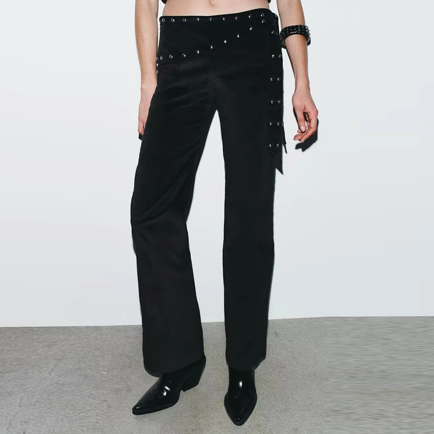 Z المرأة عالية الخصر جرس بوت السراويل Faionable Personali التفاف وشاح برشام تفصيل مجموعة الخريف #2