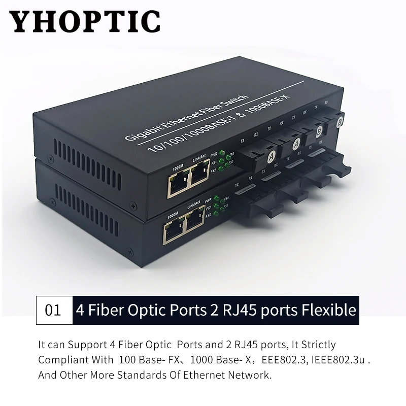 

Gigabit Fiber Transceiver switch Fiber Optical Media Converter 4 RJ45 2 SFP 10/100/1000M UTP fiber Port Duplex/Simplex