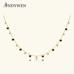 ANDYWEN 925 Sterling Silver Gold Bohemia Black Ename Charm Choker Necklace 2022 Winter Women Fashion Classic Fine Jewelry Enamel