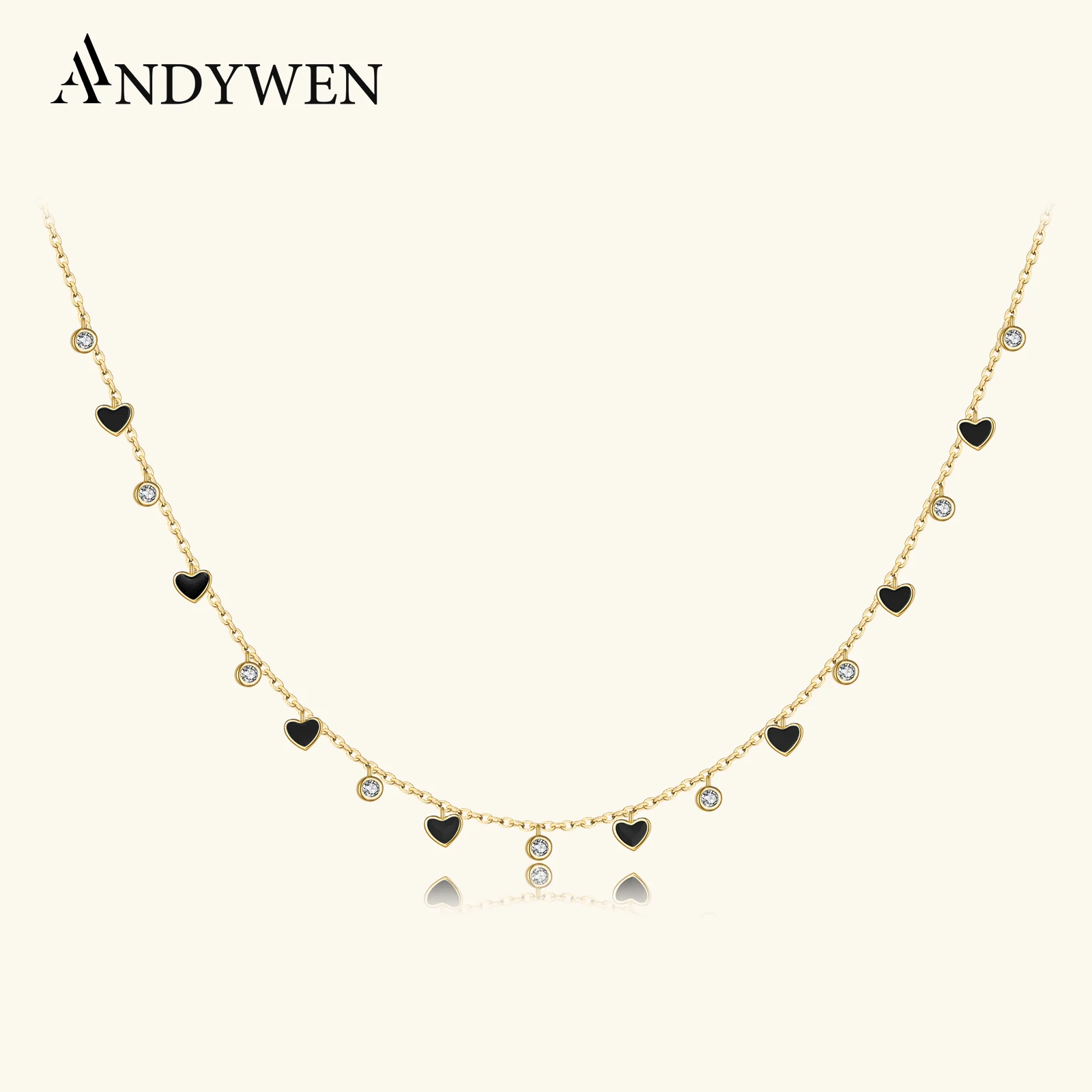 ANDYWEN 925 Sterling Silver Gold Bohemia Black Ename Charm Choker Necklace 2022 Winter Women Fashion Classic Fine Jewelry Enamel