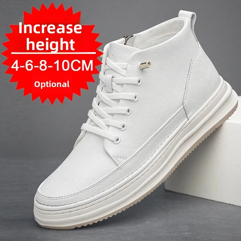

High-top Men's Inner Heightening Shoes Leather Sports Casual Shoes Invisible Height Increasing Shoes Men Sport Elevator 8CM 10CM