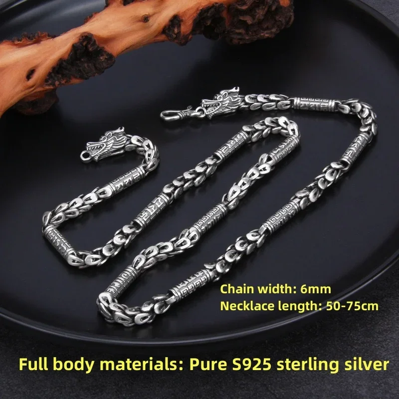 Great Sale S925 Overbearing Dragon Head Necklace for Men and women Retro style Fashion 6mm personality trend fashion jewelry gif