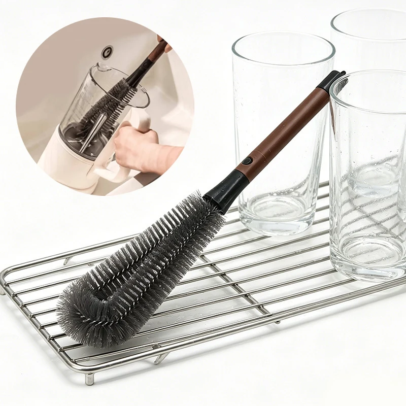 Kitchen Cleaning Brush L-shaped Coffee Tea Glass Cup Baby Bottle Brush Hangable Plastic Handle Cleaner Gadgets