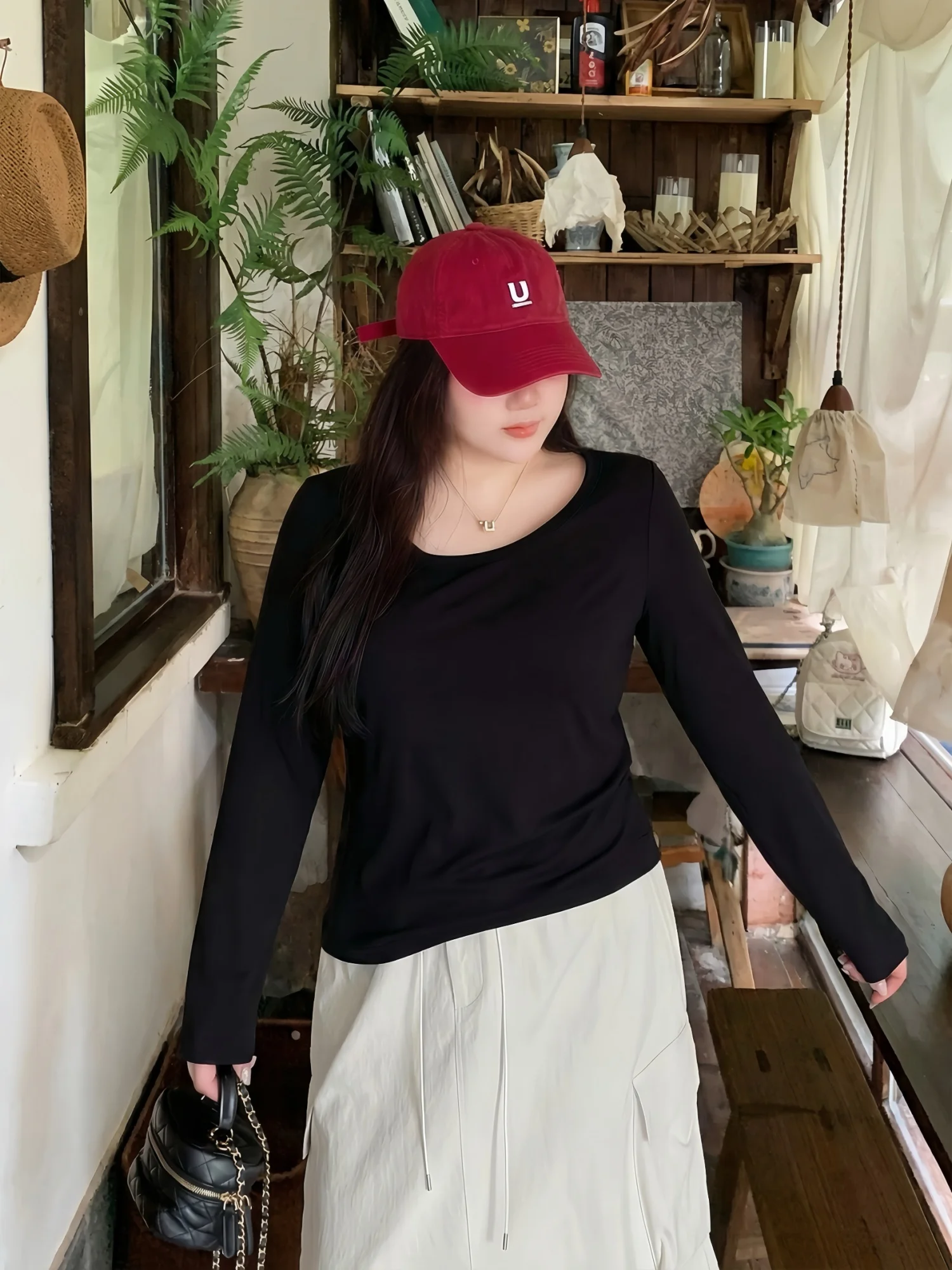 

Женская футболка больших размеров с круглым вырезом и длинными рукавами, весенняя коллекция, универсальный цвет, стройнящий топ, модная одежда для повседневной носки