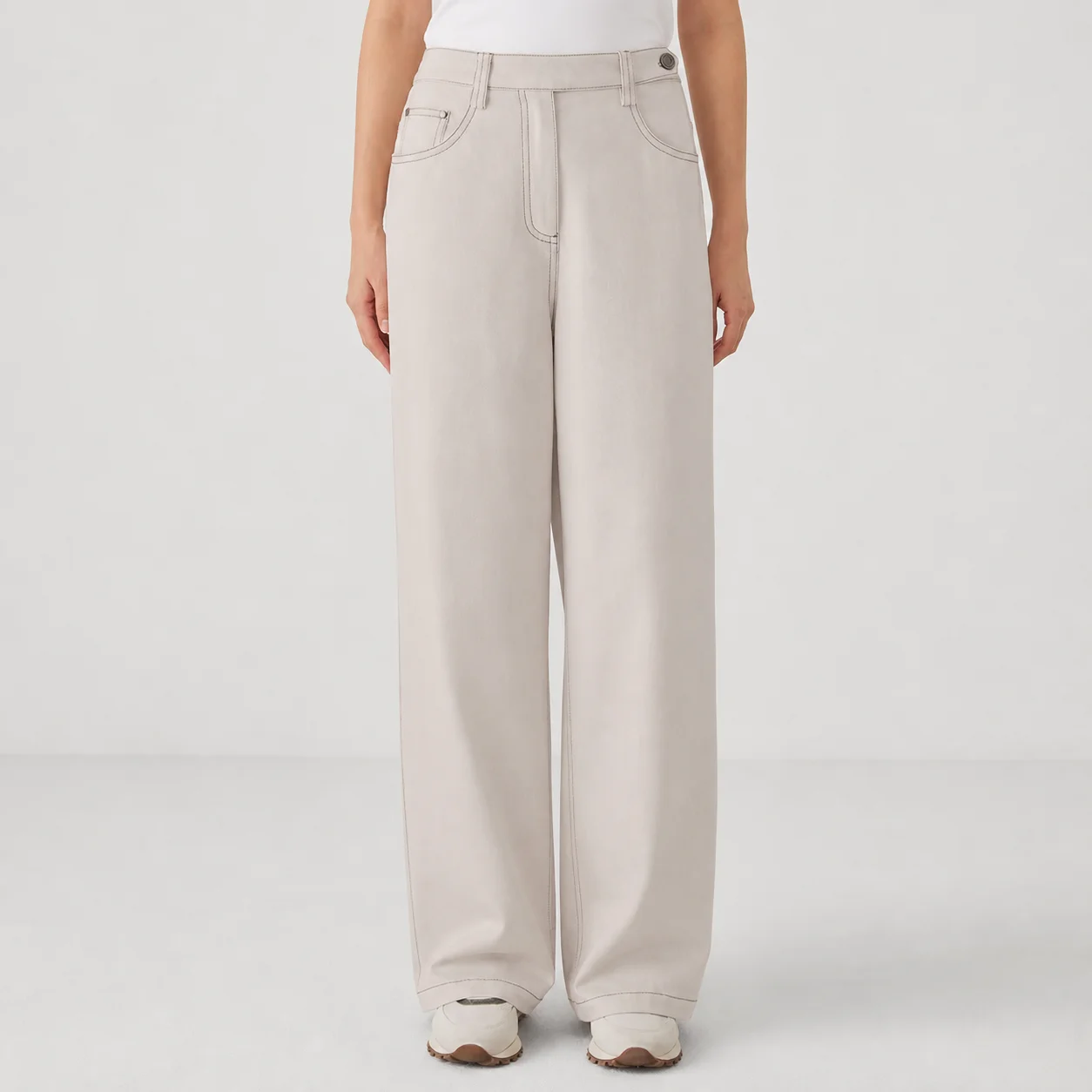 KX7523422 High-Waisted Wide-Leg Pants Luxury Cotton Blend Solid Color Women's Comfortable Fit Casual Trousers