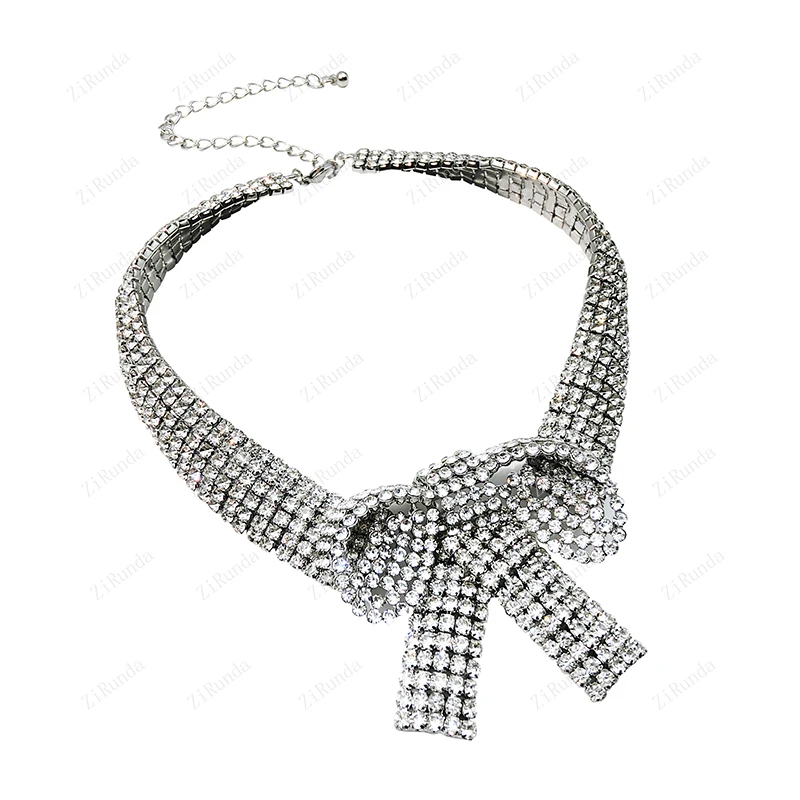 

*Jewelry, European and American diamond inlaid bow necklace, bride's wedding dress, collarbone chain, trendy girl
