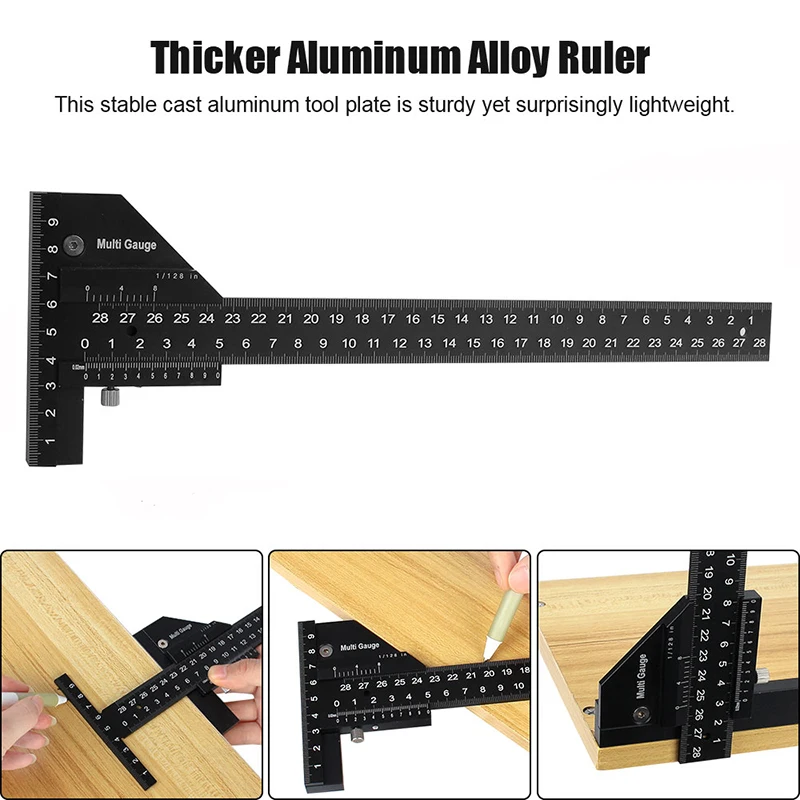 

Versatile Aluminum T Ruler 0-280mm Adjustable Depth Marker Measuring Instrument For Woodworking With Sliding Gauge Scribe Tool