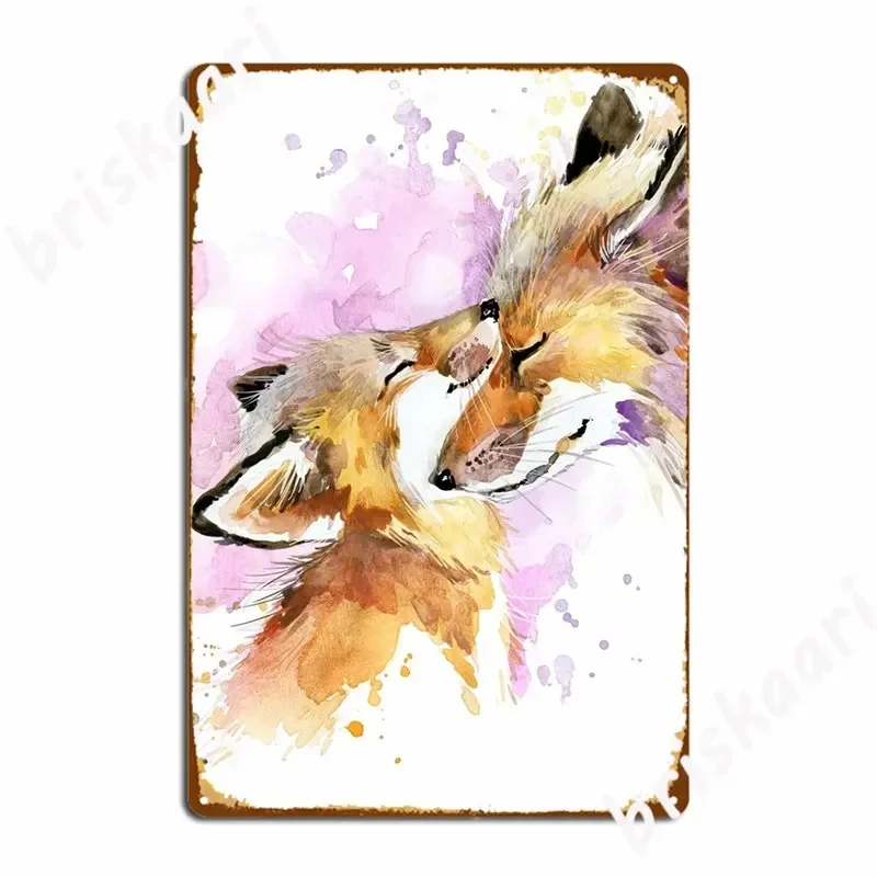 Beautiful Fox Mother And Cub Watercolour Design Metal Sign Wall Decor Wall Plaque Home Custom Kitchen Tin Sign Poster
