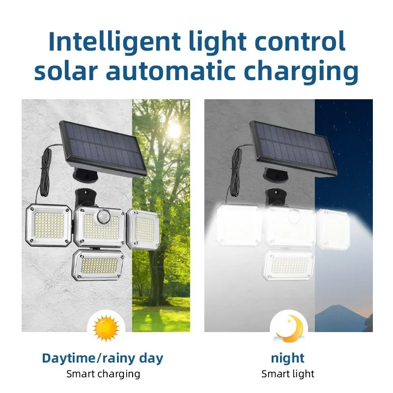 1 PACK Outdoor Motion Sensor Lamp, 4-Head Solar Power Light, 333 LED Solar Light, Flood Lights ,3000 Lumens,270° Lighting Range