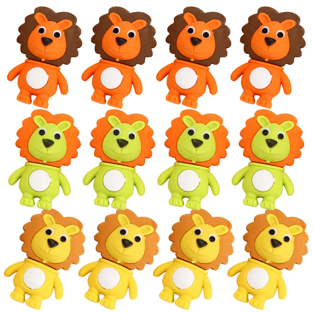 

12pcs Creative Erasers Lovely Lion Shaped 3D Animal Pencil Erasers For Kids Classroom School Supplies Student Gift Stationery