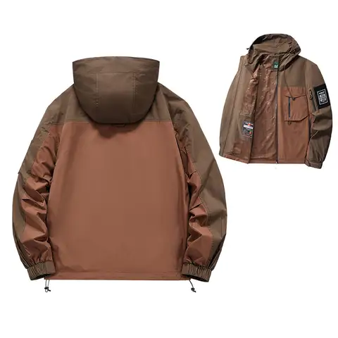 Herr Kontrastfärgad Vandringskappa Avtagbar Kardborrejacka Flerficksdragkedja Kappor Utomhus Fiske Camping Andningsbar Huvjacka 10 best sales 6-ficksjacka för män - №4