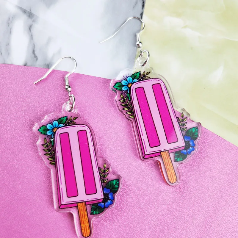 Novel and Cute Ice Cream Acrylic Earrings Creative Fashion Jewelry Personalized Charm Suitable for Women's Gifts