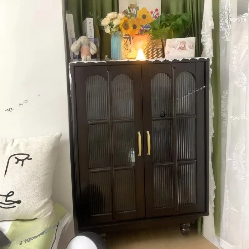 all-solid wood side cabinet, living room wine cabinet, locker,  light luxury dining side cabinet, log vertical