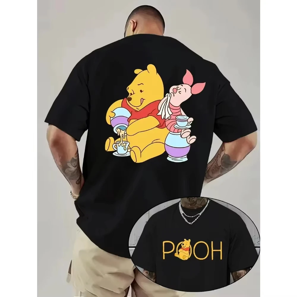 

​ Футболка с принтом Disney Winnie The Pooh, хлопковая мужская и женская повседневная модная свободная уличная одежда большого размера с короткими рукавами, мужская одежда для мероприятий
