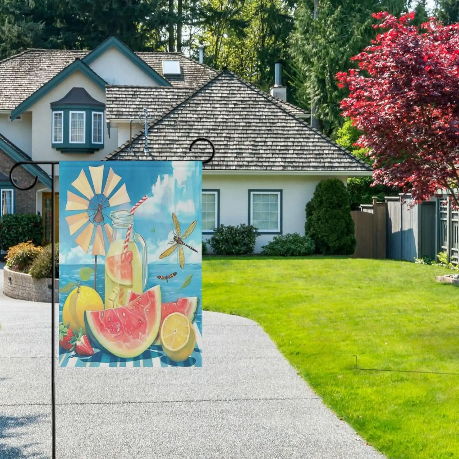 مرحبا الصيف البطيخ حديقة العلم 28x40 بوصة مزدوجة الوجهين الزخرفية كسول أيام الاستوائية الليمون ساحة الأعلام لربيع TTW