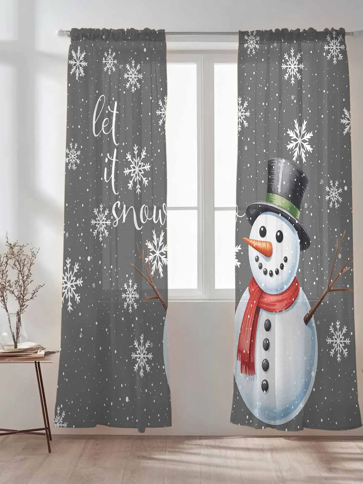 

Let Snow Snowman Snowflake Tulle Sheer Curtains for Living Room Bedroom Kitchen Decoration Voile Organza Curtains
